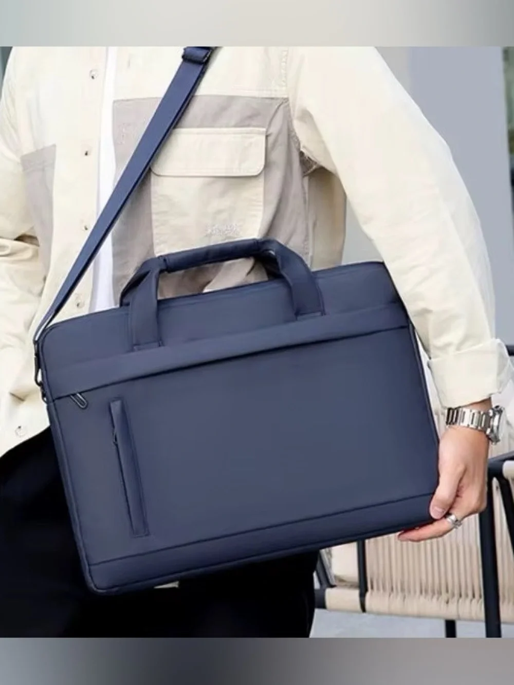 Men's Professional Grey Lap Top Briefcase Bag with Shoulder Strap